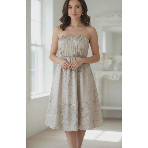 The Limited Dresses & Skirts - NWT The Limited Strapless Dress Size 4 Satin Beige Floral Short Wedding Cocktail